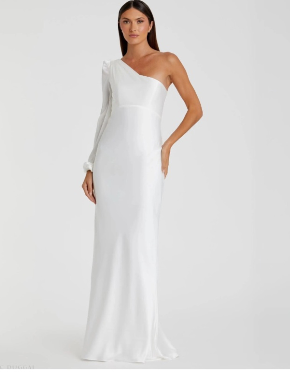 Mac Duggal 55401. One-Shoulder White Satin Evening Gown. Size 4. NWT